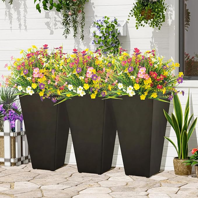Grunyia 12 Bundles Artificial Flowers Faux Plants Spring Decoration Plastic Plants UV Resistant Shrubs for Home Indoor Outside Garden Window Porch Pots Decoration (Multicolor)