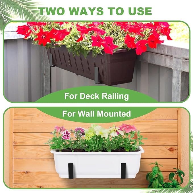 4 Pack Window Box Brackets Flower Planter Box Brackets for Railings Adjustable Deck Rail
