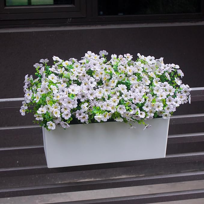 HIFORESTAR White Artificial Outdoor Flowers 12 Bundles Daisy Elegant All-Weather Spring Summer Decoration Realistic Look for Outdoor Front Porch Events and Landscaping (White Daisy)