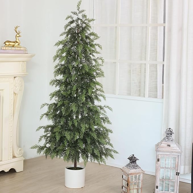 4FT Real Touch Cedar Topiary Trees for Front Porch Decor, Artificial Shrubs Faux Plants Potted UV Resistant Fake Greenery for Outdoor Indoor Door Garden Farmhouse Home Decoration (Set of 2)