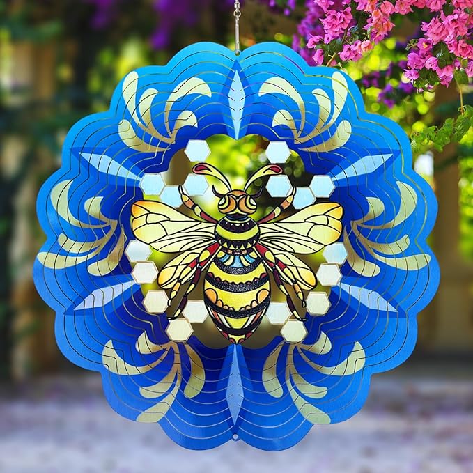 Bee Wind Spinners 3D Hanging Spinner Bee Gifts for Women Mom Grandma Dad,12inch Metal Spring Wind Kinetic Sculpture for Outdoor&Indoor Decor, Yard Art, Garden Ornament Decoration