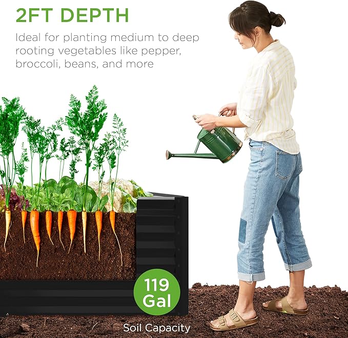 Best Choice Products 4x2x2ft Outdoor Metal Raised Garden Bed, Deep Root Planter Box for Vegetables, Flowers, Herbs w/ 119 Gallon Capacity - Moonlight Gray