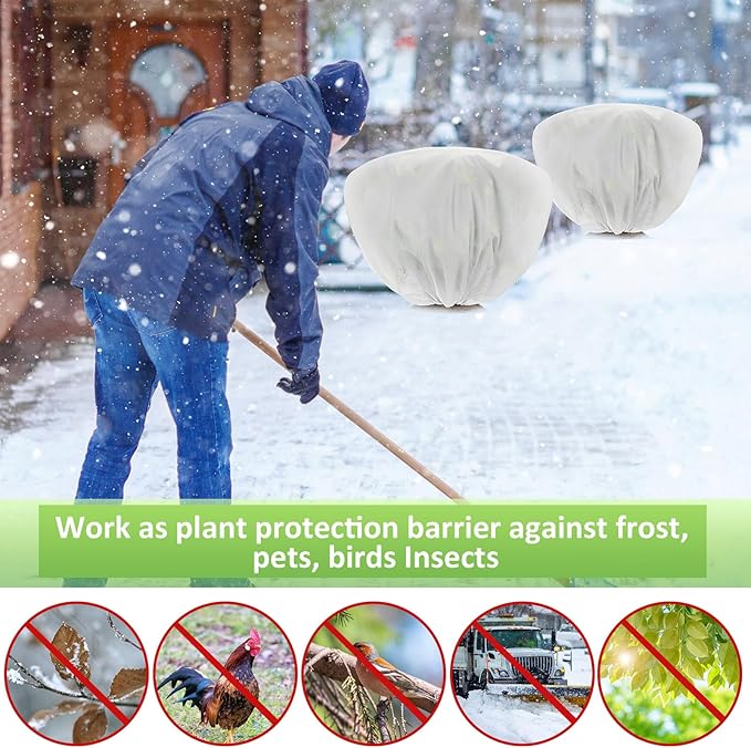 Wesnoy 18 Pcs Winter Plant Covers Freeze Protection 39.4x23.6 Inch Horizontal Shrub Tree Plant Protection Bags Frost Blanket with Drawstring for Fall Winter Outdoor Garden Planting (White)