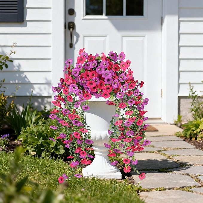 AmberFun Artificial Hanging Flowers for Outdoors,No Fade 2 Bundles Fake Silk Flowers for Outside, Realistic Faux Plants Decorations for Hanging Baskets, Planters-Porch, Patio, Yard Decor