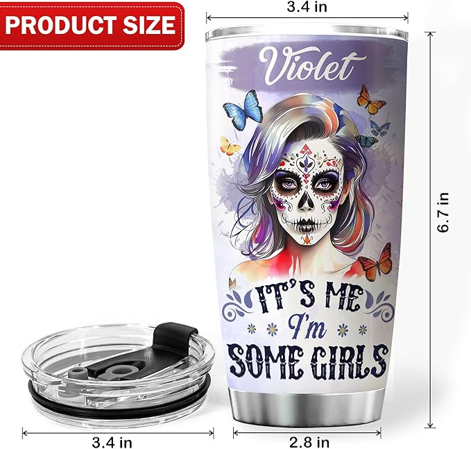 Personalized Coffee Tumbler Skull Custom Name Birthday Gifts For Women Adults Teens Girls Friends Flower Travel Mug With Lid Insulated Cup Oz Cold Steel Tumblers Jewelry Style