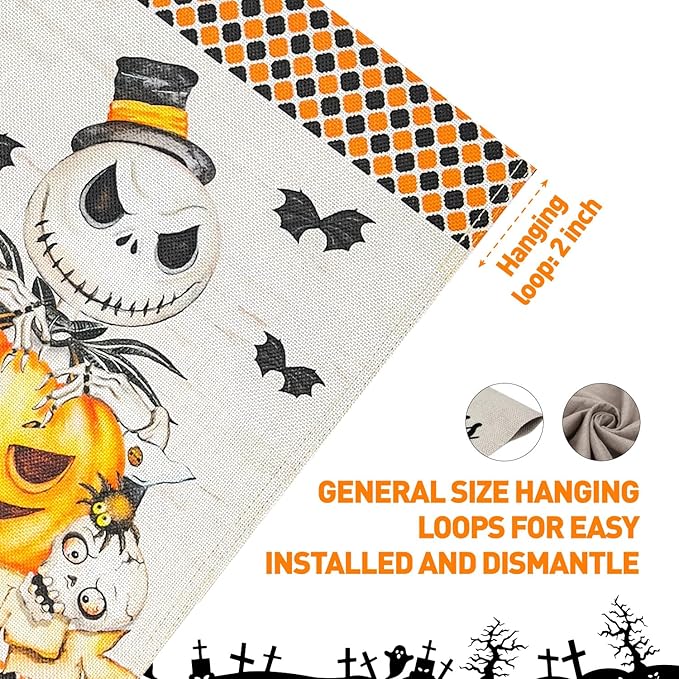 Halloween Jack Skellington Decorative Burlap Garden Flag, 12x18 Inch Double Sided Nightmare Before Christmas Pumpkin King Happy Halloween Small Vertical Flags,Outdoor Home Patio Porch Yard