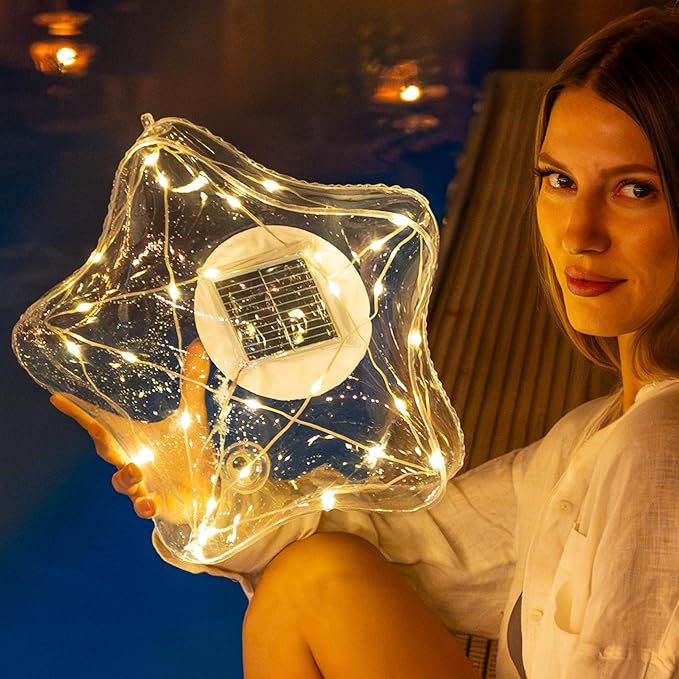 TIALLY Starfish Solar Floating Pool Lights - 14'' Star Lights Outdoor for Pool Decor, Inflatable & Hangable Outdoor Star Light, Waterproof Pool Decorations - Best Gifts for Pool Owners (2 Pack Warm)