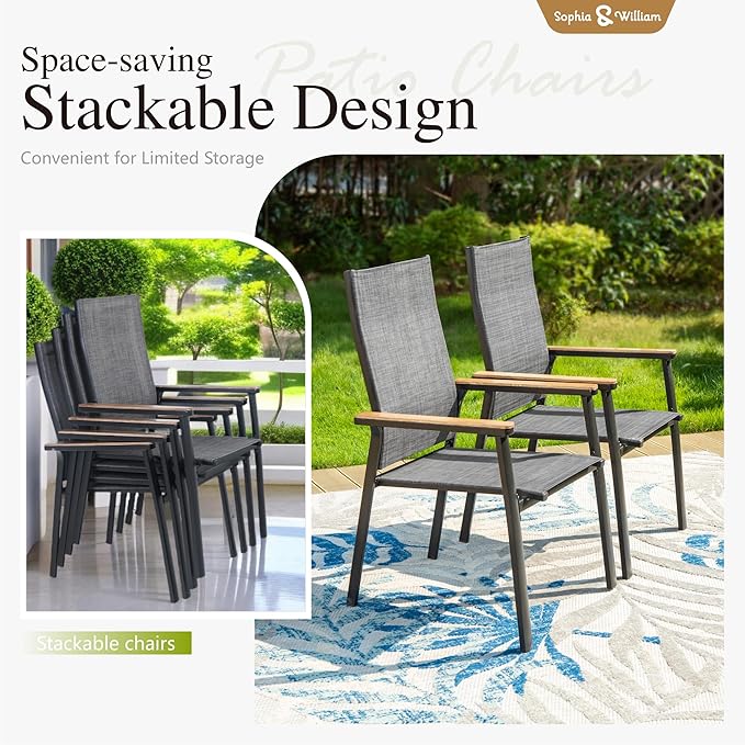 Sophia & William Patio Dining Chairs 6 Pieces Aluminium Outdoor Dining Chairs with Lightweight Textilene Patio Chairs Stackable for Lawn Garden Backyard Pool All Weather