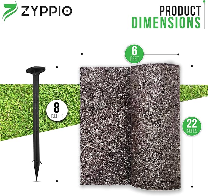 Black Rubber Mulch Border for Landscaping, 6' L x 22'' W Roll, Natural-Looking Permanent Garden Barrier for Plants, Vegetables, and Flowers, Recycled and Sustainable, 16 Plastic Anchors Included