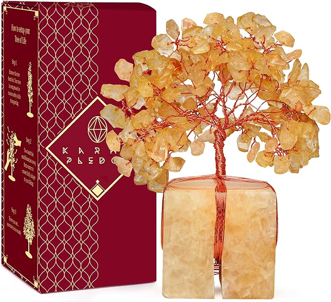 Crystal Tree for Birthday Gifts for Women, Handmade Raw Crystal Base Citrine Chakra Healing Crystal Tree of Life for Positive Energy, Money, Good Luck, Christmas Décor, Home and Office Decor