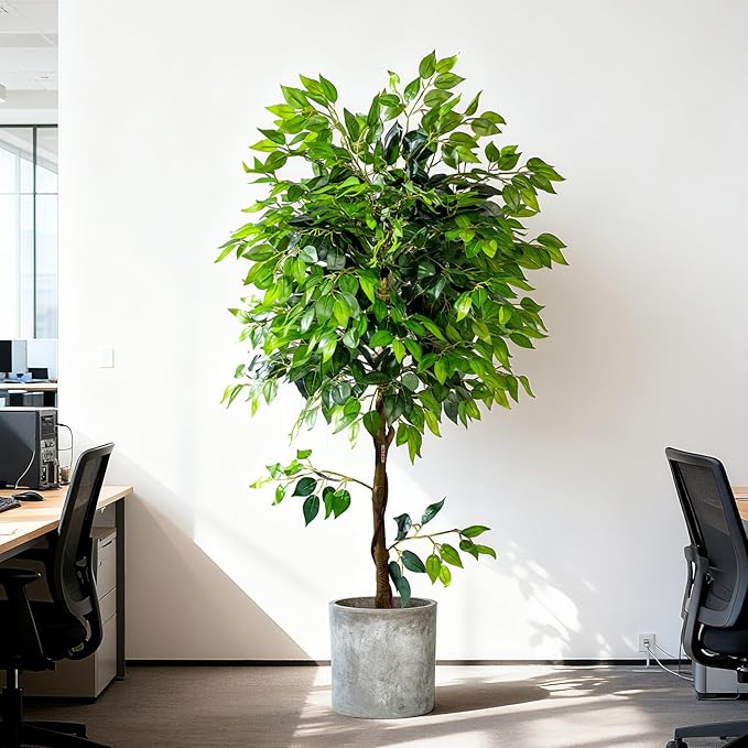 Erimda 6ft Artificial Ficus Tree for Home Decor, Faux Silk Plants Faux Plant Fake Silk Trees with Pot for Indoor House Living Room Office Garden