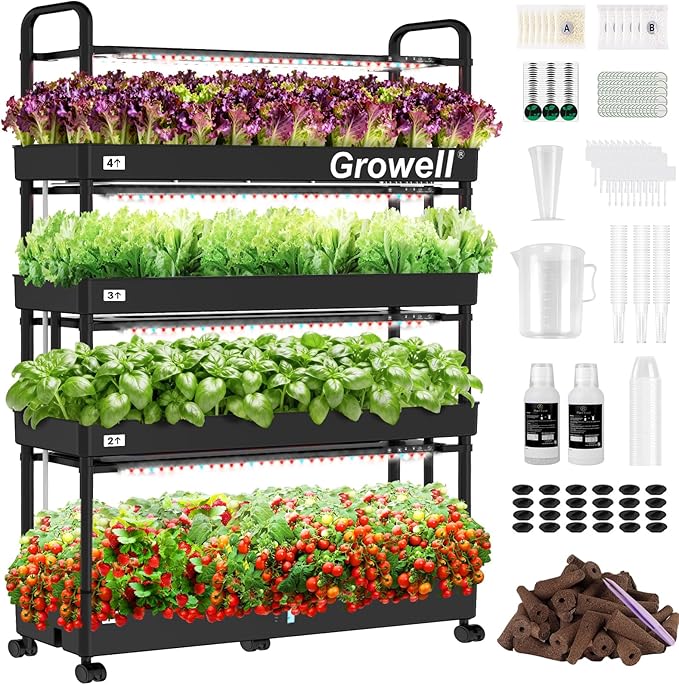 Large Hydroponics Growing System Kit, 120 Pods Vertical Indoor Herb Garden Kit with 2 Light Modes & Auto Circulating Water System, 48L Movable Indoor Gardening System for Herb Vegetable Fruit