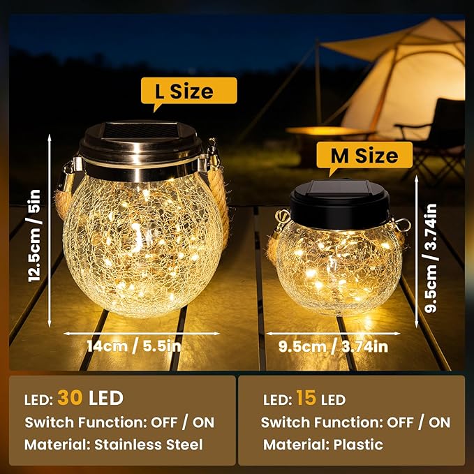 ROSHWEY Solar Lantern Gifts for Women, 2 Pack Hanging Garden Decor Lights Outdoor Waterproof with 30 LED for Halloween Christmas Easter Gift, L Size