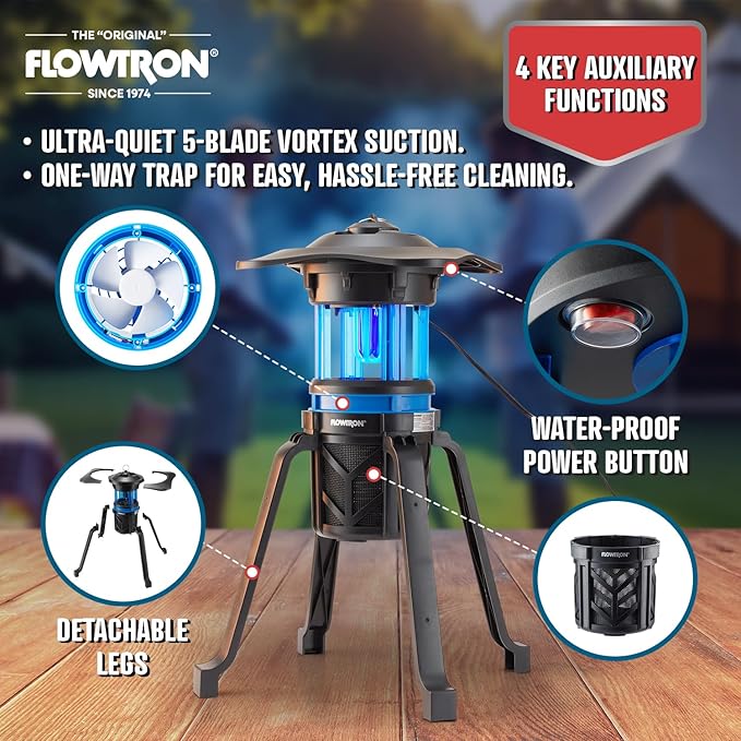 Flowtron Indoor Outdoor Bug Trap Zapper | Electric Insect Killer with UV Light & Fan | 800 Volt Stun Grid & 530 Sq Ft Coverage | Silent Mosquito, Fly, Gnat, Insect Trap for Patio, Yard, Home, Garage