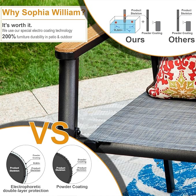 Sophia & William Patio Dining Chairs Aluminium Patio Chairs Lightweight Textilene Outdoor Dining Chairs Stackable Set of 4 Patio Chairs Durable for Lawn Garden Backyard Pool