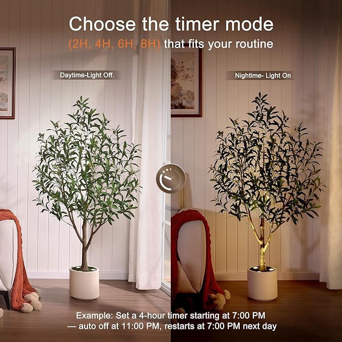 Verinatural Olive Trees Artificial Indoor 5FT - Realistic Fake Plants with Remote LED Spotlights, White Planter - Faux Olive Tree for Home Living Room Office Floor Bedroom Decor,VN214