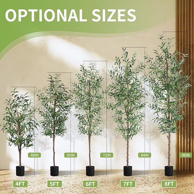 Artificial Olive Tree, 6FT Tall Faux Olive Trees 72in Outdoor Fake Potted Silk Plant with Trunk and Realistic 648 Leaves and 24 Fruits for Modern Office Home Decor Indoor 2Pack