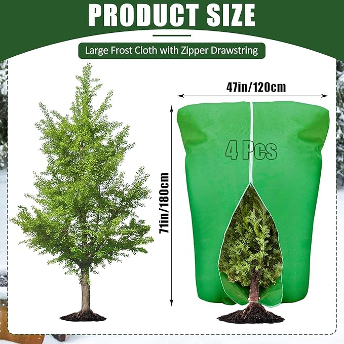EYNDYN 4 Pcs Plant Covers Frost Protection Bag 71" x 47" Winter Reusable Plants Jacket with Drawstring Shrub Protection Wraps Bags Frost Blanket for Winter Outdoor Garden Plants