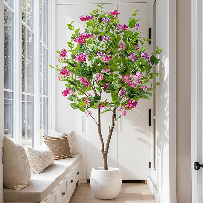 5FT Artificial Bougainvillea Tree Artificial Tree Tall Potted Fake Bougainvillea Trees for Outdoor Indoor Lifelike Potted Faux Plants with Wood Trunk and Flowers Office Wedding Home Decor