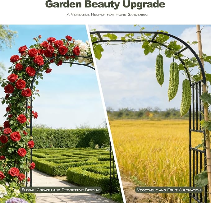 Carotex Square Tube Garden Arch Trellis, 8.2FT x 5FT Metal Arbor, Outdoor Trellis for Climbing Plants, Black