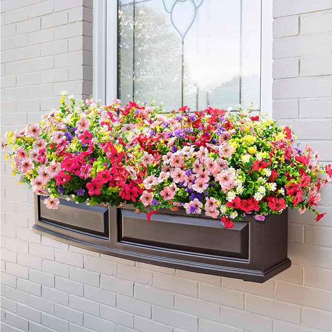BLEUM CADE Artificial Flowers for Outdoors, 22 Bundles Fake Outdoor Flowers Faux Plants, UV Resistant Artificial Plants & Flowers for Decoration, Outside Fake Plants for Porch Garden Decor