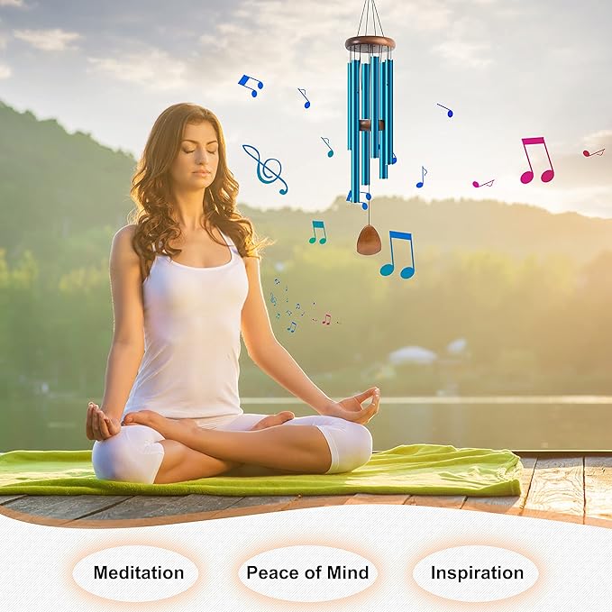 Bursvik Large Aluminium Wind Chimes 37 Inches to Create a Zen Atmosphere Suitable for Outdoor, Garden, Patio Decoration. Classic Wind Chimes with Wind Catcher Suitable as A Gift for Unisex(Blue)