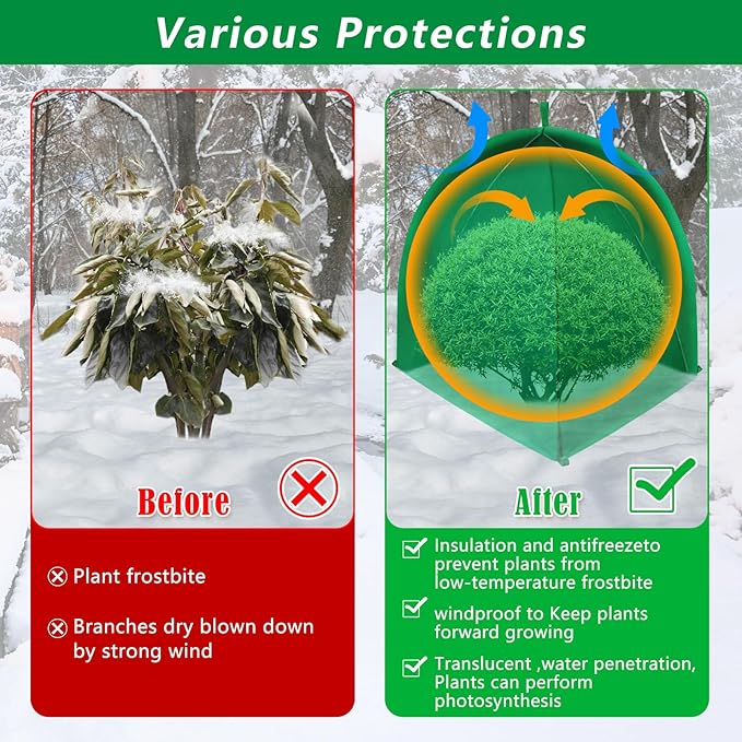 2 PACK Winter Plant Covers Freeze Protection Shrub Covers for Winter Frost Protection for Plants in Winter Warm Plant Tent Protecting Fruit Potted Plants Tree From Freezing Animals Eating (28x28x33)