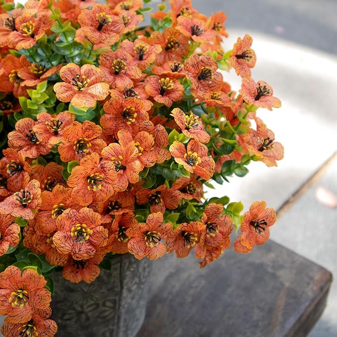 BCBLF Fall Flowers Artificial for Decoration, Fake Mums, 12 Bundles Outdoor Flowers Uv Resistant, Orange, Artificial Mums for Outdoors