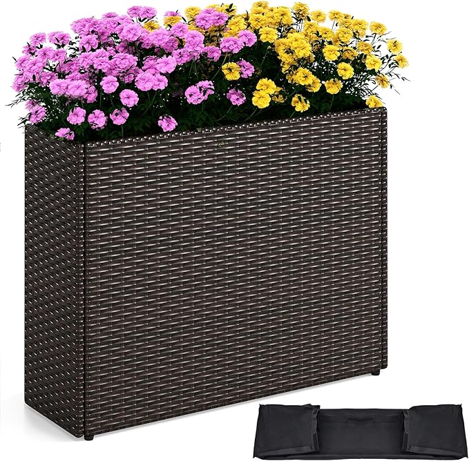 HAPPYGRILL 24" Tall Raised Garden Bed, All-Weather Elevated Planter Box with Removable Liner, Indoor Outdoor Decorative Garden Planter for Front Porch Patio Backyard Balcony (1)