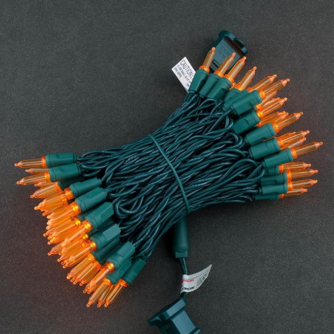 YULETIME 100 Orange One-Piece T5 LED Christmas Lights, 33 ft High Waterproof UL Certified Green Wire String Lights (Orange)