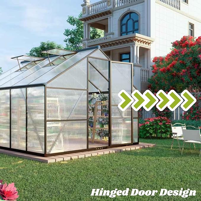 8x8 FT Greenhouses for Outdoors, Polycarbonate Greenhouse with PC Panels, Greenhouses for Outdoors for Yard, Garden, Hobby, Charcoal Black