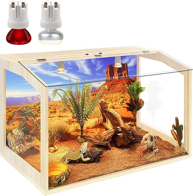 PROLEE Tempered Glass Bearded Dragon Tank,Reptile Tank with Clear Window View, Anti-Scratch Lizard Tank,Spacious Reptile Enclosure for Snakes, Lguanas, Chameleons (Oak, 28Gallons,24"L x 16"W x 16"H)