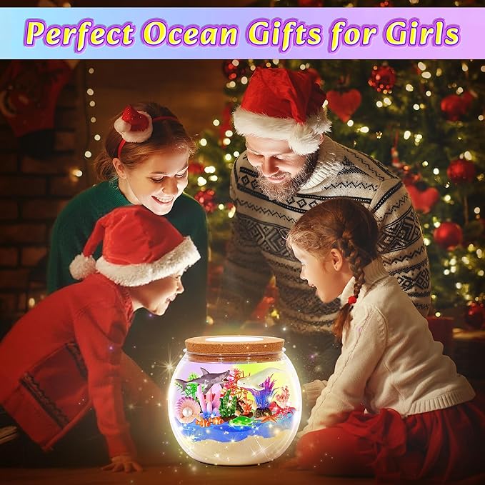 Gifmore Ocean Terrarium Kit for Kids with LED Night Light & Remote Control, Ocean Toys & Arts and Crafts Kit for Girls & Boys Ages 4-12, Creative Birthday Christmas Gifts for Children