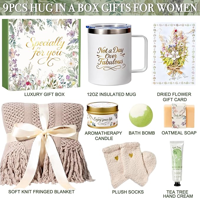 Valentines Day Gifts for Her Mom Wife, Birthday Gifts for Women Spa Care Package, Get Well Soon Gift Baskets Thinking of You Sympathy Gift Box for Friend, Sister, Wife (Khaki)