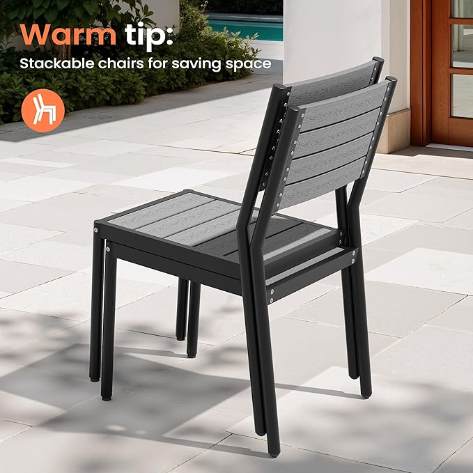 Pellebant Aluminum Outdoor Dining Chairs Set of 2, Stackable Patio Chairs with Armless, All-Weather for Garden, Lawn, Deck, Porch and Yard, Grey