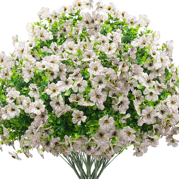 Grunyia Artificial Fake Flowers for Outdoor Spring Decoration, 16 Bundles Faux Silk Colorful Daisy UV Resistant Realistic for Outside Porch Patio Home Yard Garden Planters Pots Window Box (White)