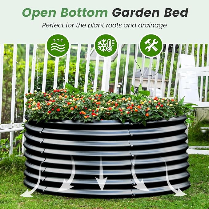 Land Guard 4×4×2ft Galvanized Raised Garden Bed Kit, Round Galvanized Planter Raised Garden Boxes Outdoor, Large Metal Raised Garden Beds for Vegetables, Grey