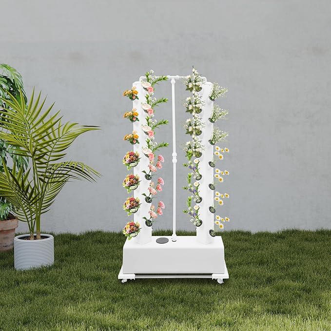 Hydroponics Growing System Kit,56 Pods Vertical Indoor Garden Planter Germination Kit, Indoor Herb Garden with Wheels, Plant Germination Kit for Vegetable Fruit (White 56pods)