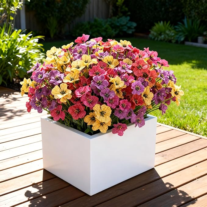 Stymedeca Artificial Flowers for Outdoor Faux Plants for Spring Summer Decoration, UV Resistant Realistic Silk Plastic Fake Flowers Garden Porch Patio Balcony Yard Front Home Decor, 24 Bundles