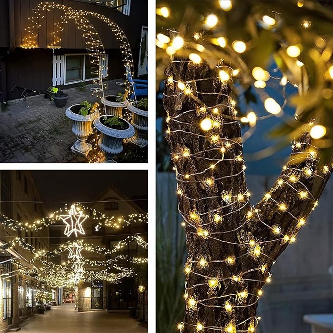 4-Pack Solar String Lights for Outside, Total 400LED Solar Fairy Lights Waterproof, Outdoor Twinkle Lights Copper Wire 8 Modes Solar Outdoor Lights for Xmas Tree Garden Party Wedding Decor(Warm White)