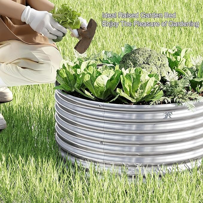 5 Pack 3x3FT Round Corrugated Galvanized Steel Raised Garden Bed Outdoor, Metal Above Ground Garden Bed for Vegetables and Flowers, Raised Beds for Gardening-3x3FTx10Inch