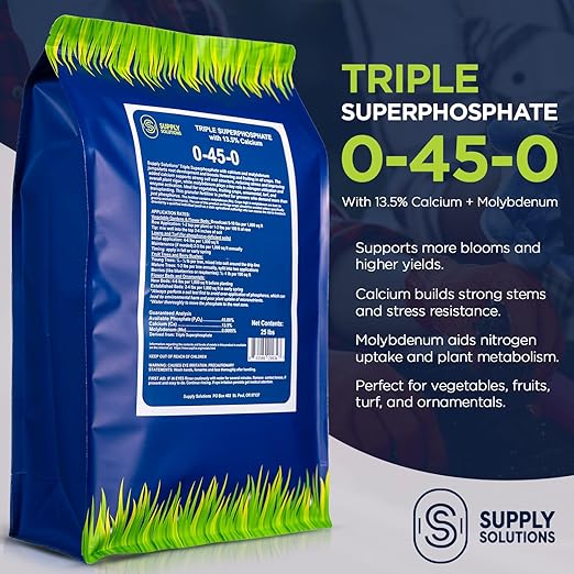 Supply Solutions | 0-45-0 Triple Superphosphate with 13.5% Calcium | High Phosphorus Bloom Booster Fertilizer for Indoor Plants, Flowers, Orchids, Citrus, Lawns, Vegetables & Fruit Trees (25 Pounds)