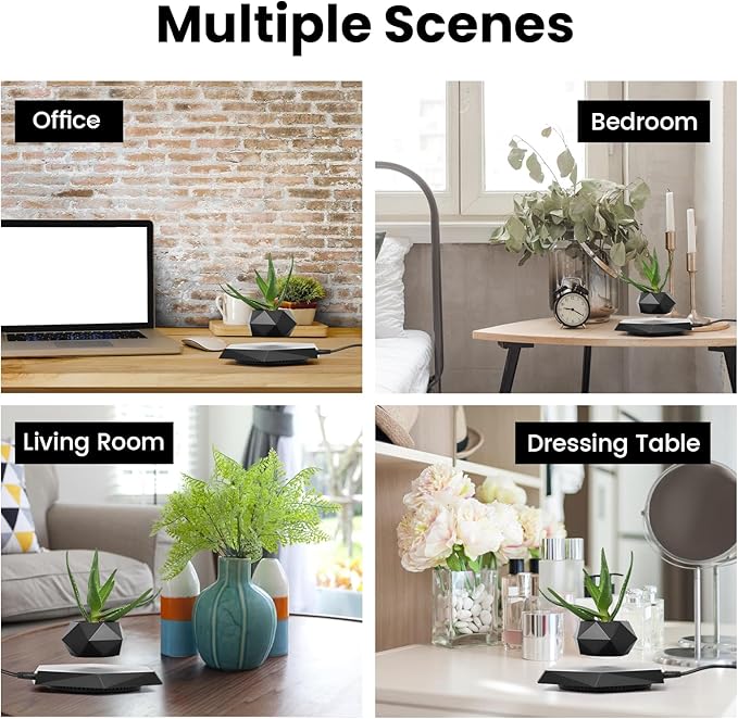 Leekimid Levitating Plant Pot, Magnetic Levitation Flower Pot Suspension Floating Plant Succulents, Air Bonsai Potted Plant for Home Decoration, Living Room, Office, Desk (Black)