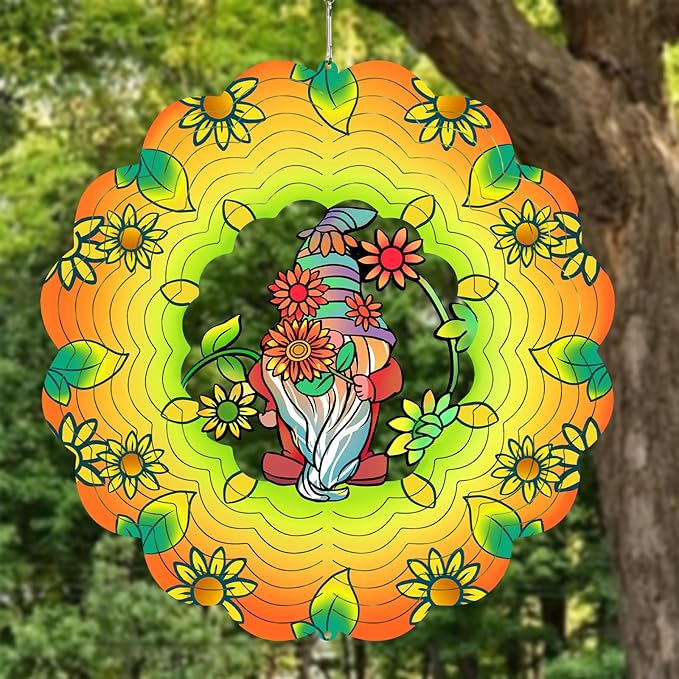 Metal Gnomes Wind Spinners Gnome Gifts for Women Mom Grandma,12inch Hanging Wind Chime for Outdoor&Indoor Decoration for Yard Garden Ornament
