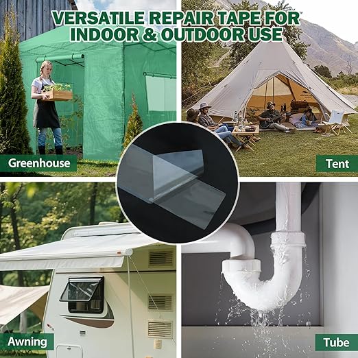 EAGLE PEAK Greenhouse Repair Tape 4”x10”, Heavy Duty Clear Waterproof Patch Kit, Sealing Tape for Greenhouse Film, Tent, Awning, RV Roof Repair, 4 Pack, Clear