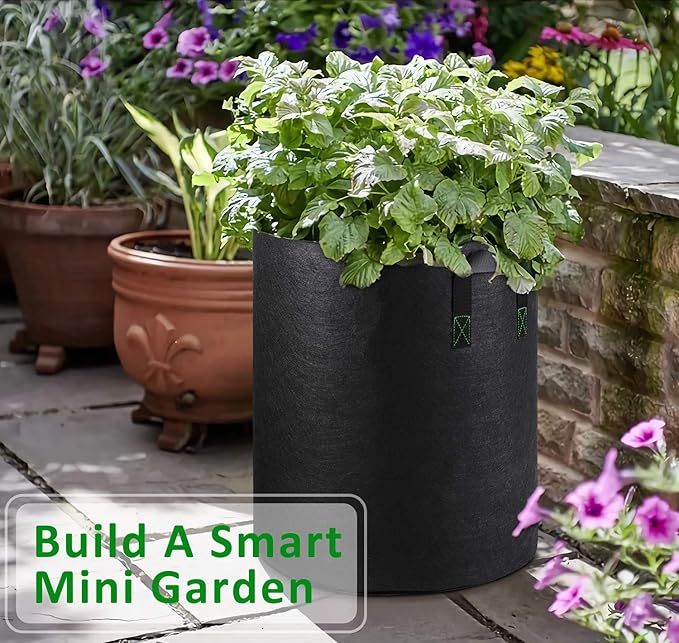 Grow Bags Tall, 10 Gallon Grow Pots 6 Pack with Handles, Heavy Duty 320G Thickened Nonwoven Fabric Plant Bag for Vegetables, Black