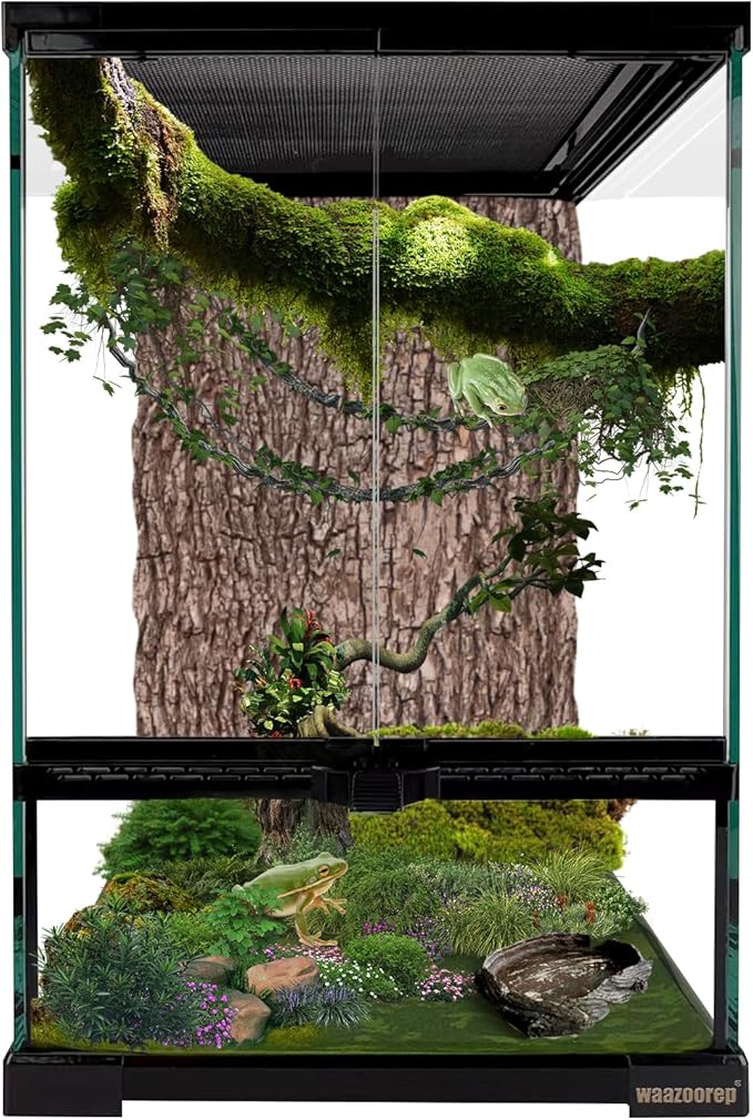 waazoorep 11 Gallon Reptile Glass Tank Vertical Terrarium 12"x12"x18" Habitat Enclosure with Front Openning Door and Top Screen Ventilation for Geckos, Snakes,Tree Frogs,Chameleon