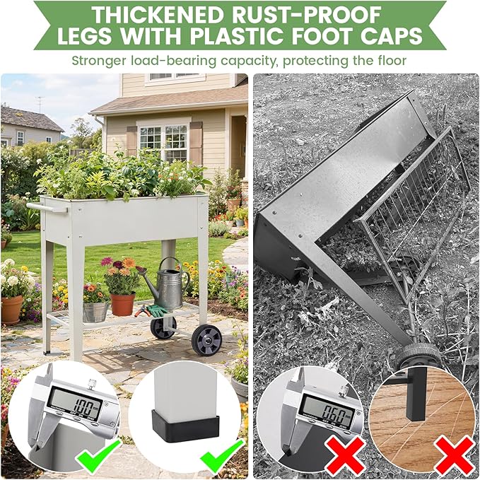 Elevated Raised Garden Bed with Legs- Galvanized Raised Beds for Gardening on Wheels, Anti-Rust Steel Planter Box with Storage Rack& Drain Hole for Backyard Patio Balcony (Grey)