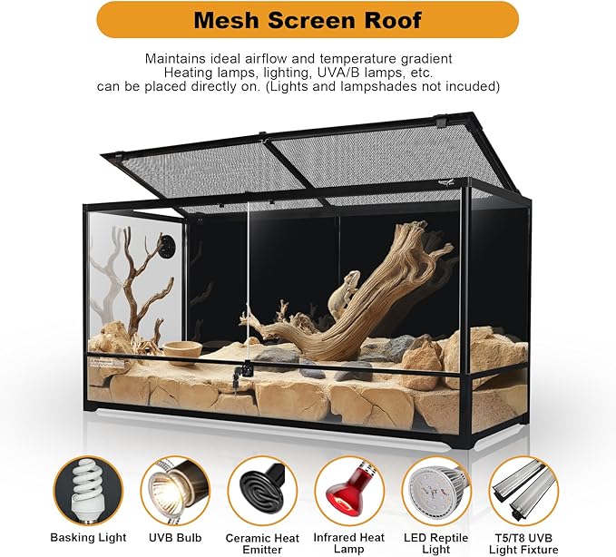 Hygger zoo Glass Reptile Terrarium 18" x 18"x 36"Front Opening Chameleon Cage ull View Glass Terrarium Tank with Double Hinge Door for Reptiles Amphibians, Bearded Dragon Gecko Lizard Snake