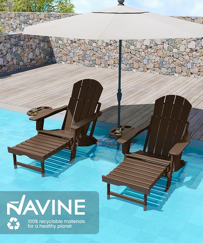 Adjustable Adirondack Chair with Retractable Ottoman Set of 6, HDPE Folding Adirondack Chair with Cup Holder, All Weather Fire Pit Chair for Outdoor.